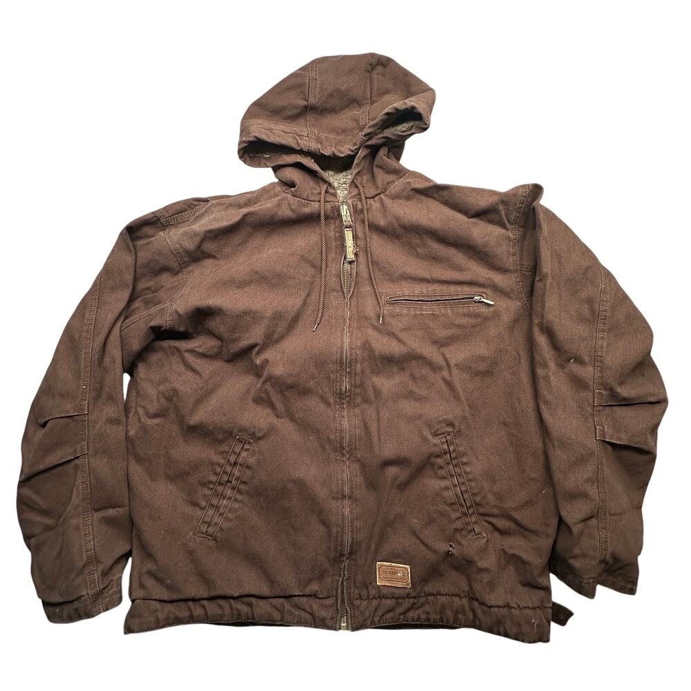 CE Schmidt Workwear Duck Canvas Hood Sherpa Lined Jacket Mens XL Brown THJ53BB